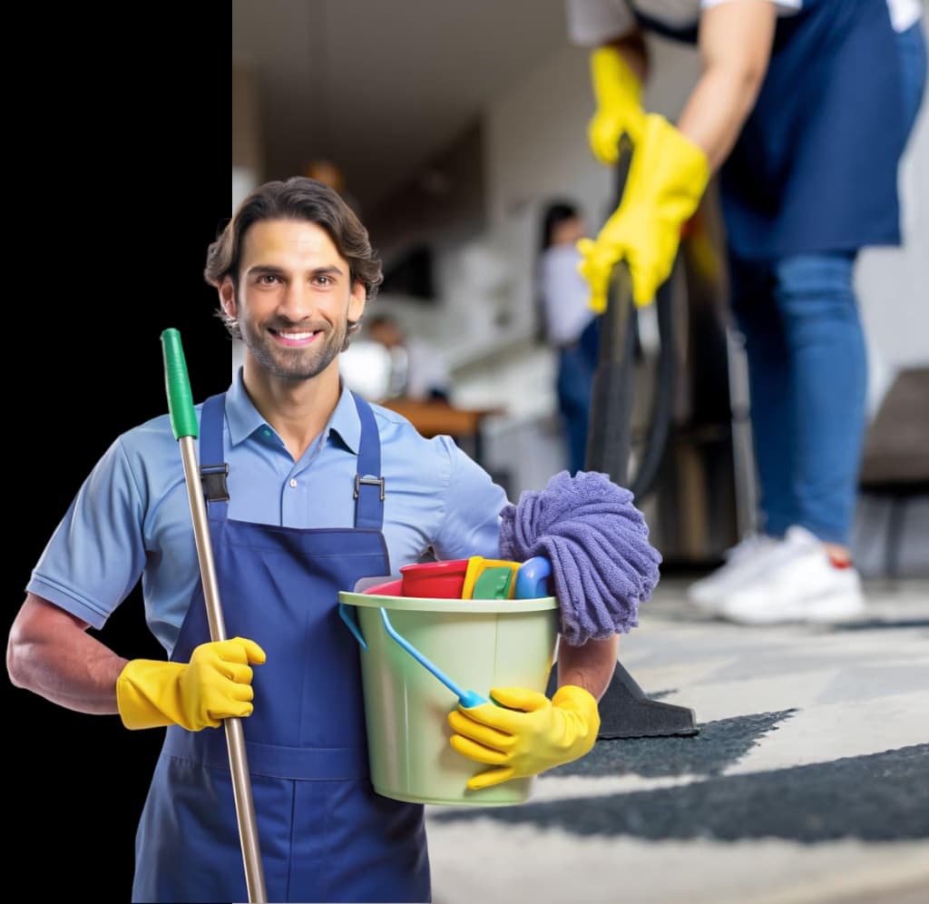 A professional cleaner smiling